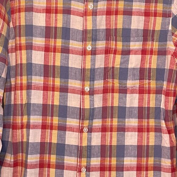 Old Navy Classic Slim Fit Tartan Plaid Button Down Shirt Red Yellow Blue Knit S - Picture 3 of 5